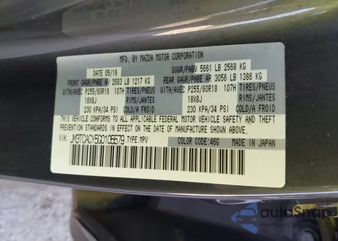 2016 Mazda Cx-9 Touring from USA, damaged, VIN JM3TCACY5G0105579